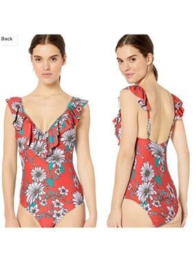 New Jessica Simpson Ruffle Trim One Piece Swimsuit
